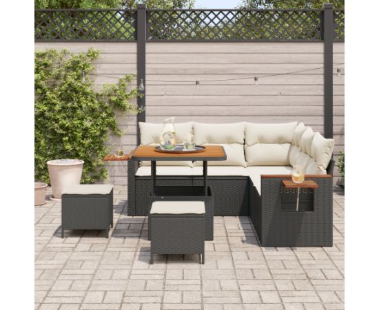 Zestaw sof ogrodowych vidaXL 8 części z poduszkami czarny polirattan akacja Dārza mēbeļu komplekti