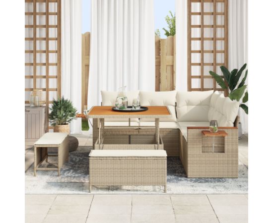 Zestaw Sof Ogrodowych vidaXL 8 części z poduszkami Beżowy Polirattan Akacja Dārza mēbeļu komplekti