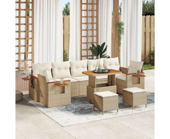 Vidaxl Zestaw 10-częściowy sof ogrodowych z poduszkami Beżowy Polirattan Akacja Dārza mēbeļu komplekti