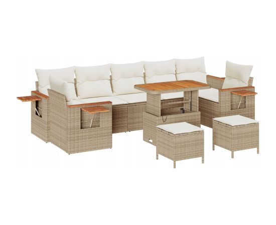 Vidaxl Zestaw 10-częściowy sof ogrodowych z poduszkami Beżowy Polirattan Akacja Dārza mēbeļu komplekti