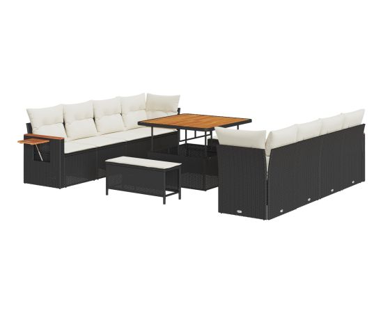 vidaXL Zestaw 11-elementowy sofy ogrodowej z poduszkami - czarny rattan akacja Dārza mēbeļu komplekti