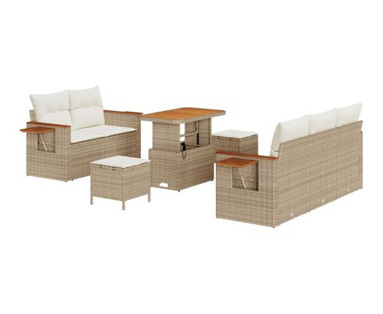 8-częściowy zestaw sof ogrodowych vidaXL z poduszkami beżowy polirattan akacja Dārza mēbeļu komplekti