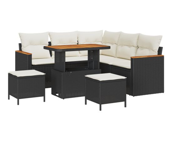 vidaXL 8 Elementowy Zestaw Sof Ogrodowych z Poduszkami Czarny Polirattan Akacja Dārza mēbeļu komplekti