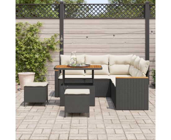 vidaXL 8 Elementowy Zestaw Sof Ogrodowych z Poduszkami Czarny Polirattan Akacja Dārza mēbeļu komplekti