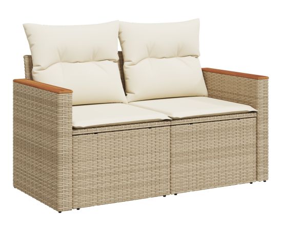 vidaXL 9-częściowy zestaw sof ogrodowych z poduszkami beżowymi z rattanu poli i akacji Dārza mēbeļu komplekti