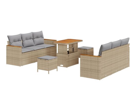 Vidaxl Zestaw 9-elementowy sof ogrodowych z poduszkami Beżowy Polirattan Akacja Dārza mēbeļu komplekti