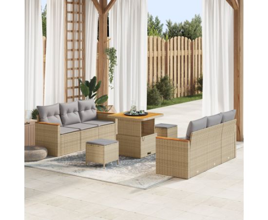 vidaXL 9-częściowy zestaw sof ogrodowych z poduszkami beżowy rattan Dārza mēbeļu komplekti