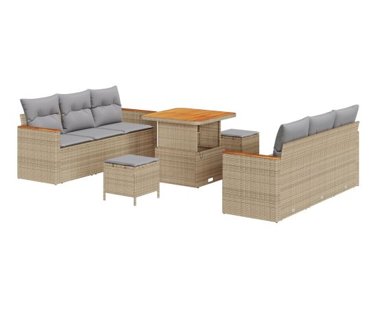 vidaXL 9-częściowy zestaw sof ogrodowych z poduszkami beżowy rattan Dārza mēbeļu komplekti