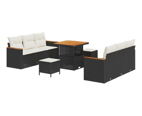 vidaXL 9-częściowy zestaw sof ogrodowych z poduszkami czarny polirattan akacja Dārza mēbeļu komplekti