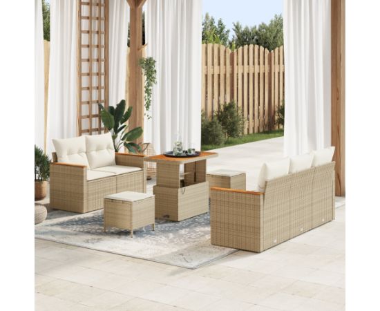 vidaXL Zestaw Sof Ogrodowych 8-częściowy z Poduszkami Beżowy Poli Rattan Akacja Dārza mēbeļu komplekti
