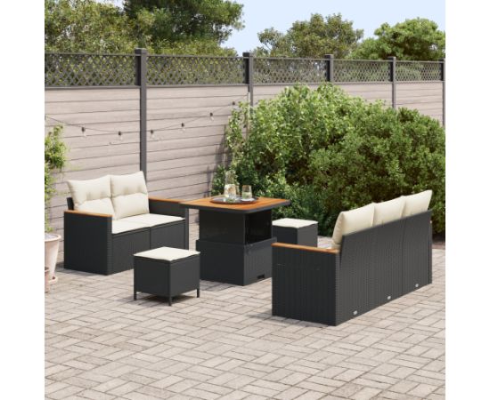 Zestaw sof ogrodowych vidaXL 8-elementowy z poduszkami czarny polirattan akacja Dārza mēbeļu komplekti