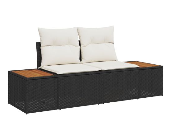 Zestaw 14-elementowy sofa ogrodowa vidaXL z poduszkami Czarny Polirattan Akacja Dārza mēbeļu komplekti