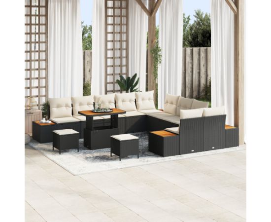 vidaXL 13-częściowy zestaw sof ogrodowych z poduszkami czarny rattan akacja Dārza mēbeļu komplekti