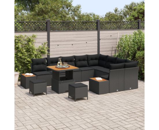 Vidaxl 12-elementowy zestaw sof ogrodowych z poduszkami czarny polirattan akacja Dārza mēbeļu komplekti