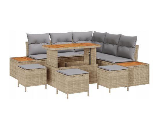 Zestaw sof ogrodowych vidaXL 9-częściowy z poduszkami beżowy polirattan akacja Dārza mēbeļu komplekti