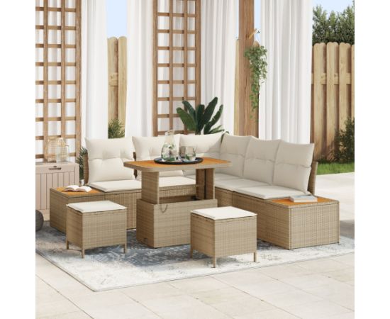 vidaXL Zestaw 8-częściowy sof ogrodowych z poduszkami Beżowy polirattan akacja Dārza mēbeļu komplekti