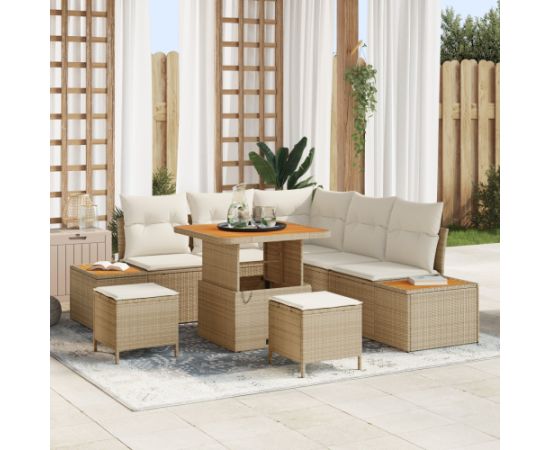 8-częściowy zestaw sof ogrodowych vidaXL z poduszkami Beżowy Polirattan Akacja Dārza mēbeļu komplekti