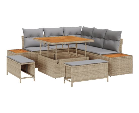 vidaXL 8-częściowy zestaw sof ogrodowych z poduszkami Beżowy Polirattan Akacja Dārza mēbeļu komplekti