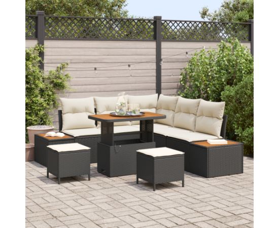 vidaXL 8-częściowy zestaw sof ogrodowych z poduszkami czarny rattan akacja Dārza mēbeļu komplekti