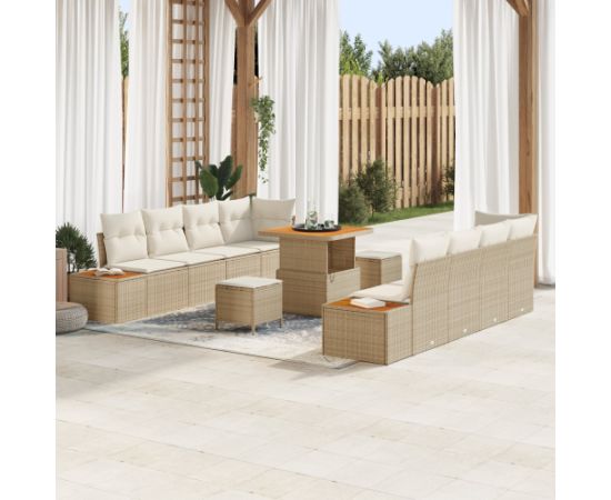 vidaXL 11-częściowy zestaw sof ogrodowych z poduszkami beżowy polirattan akacja Dārza mēbeļu komplekti