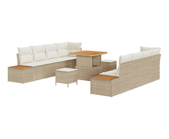vidaXL 11-częściowy zestaw sof ogrodowych z poduszkami beżowy polirattan akacja Dārza mēbeļu komplekti