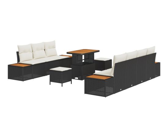 Zestaw sof ogrodowych vidaXL 10-częściowy z poduszkami Czarny Polirattan Akacja Dārza mēbeļu komplekti