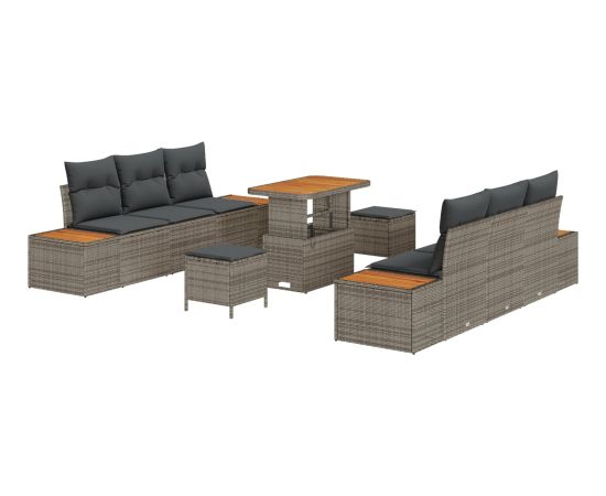 vidaXL 9-częściowy zestaw sof ogrodowych z poduszkami Szary Poli Rattan Akacja Dārza mēbeļu komplekti