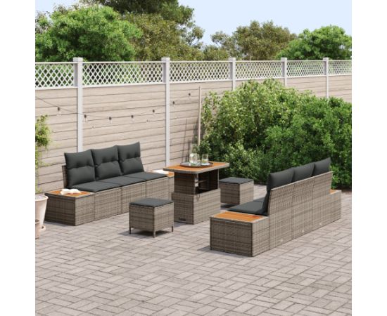 vidaXL 9-częściowy zestaw sof ogrodowych z poduszkami Szary Poli Rattan Akacja Dārza mēbeļu komplekti
