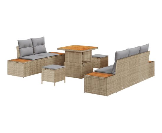 vidaXL Zestaw 8-częściowy sof ogrodowych z poduszkami beżowy polirattan akacja Dārza mēbeļu komplekti