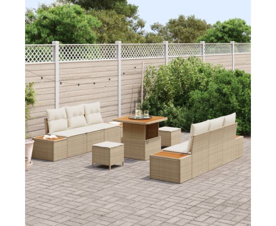 vidaXL 9-częściowy zestaw sof ogrodowych z poduszkami, beżowy, polirattan, akacja Dārza mēbeļu komplekti