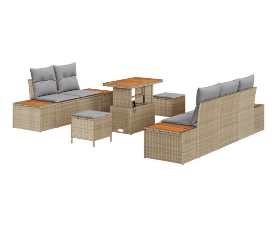 vidaXL Zestaw Sof Ogrodowych 8-częściowy z Poduszkami Beżowy Poli Rattan Akacja Dārza mēbeļu komplekti