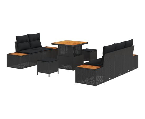 vidaXL 8-częściowy zestaw sof ogrodowych z poduszkami Czarny Polirattan Akacja Dārza mēbeļu komplekti