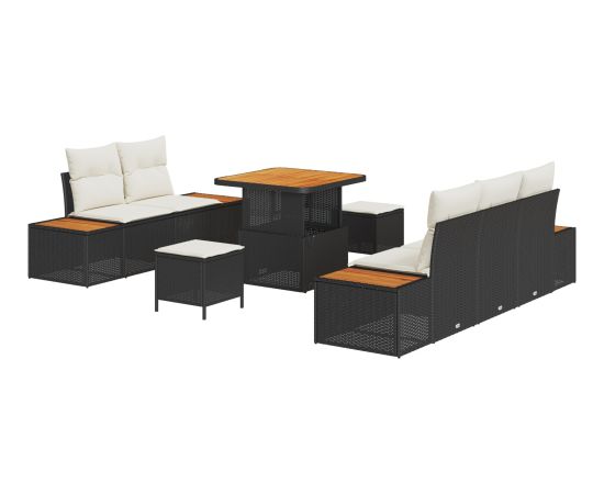 vidaXL 8-częściowy zestaw sof ogrodowych z poduszkami Czarny Polirattan Dārza mēbeļu komplekti