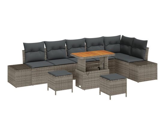 vidaXL 9-częściowy zestaw sof ogrodowych z poduszkami szary poli rattan akacja Dārza mēbeļu komplekti