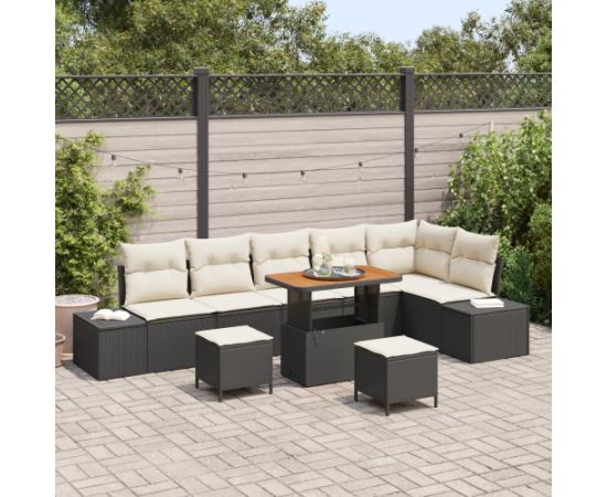 vidaXL 9-częściowy zestaw sof ogrodowych z poduszkami czarny polirattan akacja Dārza mēbeļu komplekti