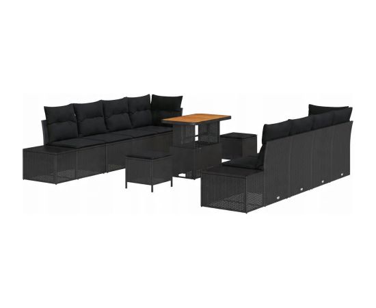 11-częściowy zestaw sof ogrodowych vidaXL z poduszkami czarny polirattan akacja Dārza mēbeļu komplekti