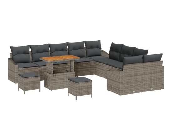 vidaXL 13-częściowy zestaw sof ogrodowych z poduszkami szary polirattan akacja Dārza mēbeļu komplekti