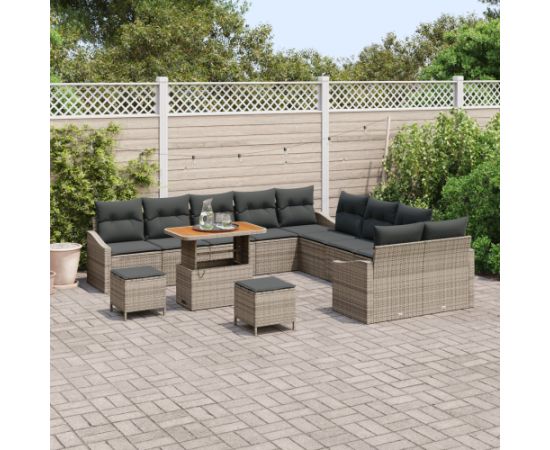 vidaXL 13-częściowy zestaw sof ogrodowych z poduszkami szary polirattan akacja Dārza mēbeļu komplekti