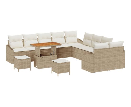 vidaXL 13-częściowy zestaw sof ogrodowych z poduszkami Beżowy Poli Rattan Akacja Dārza mēbeļu komplekti