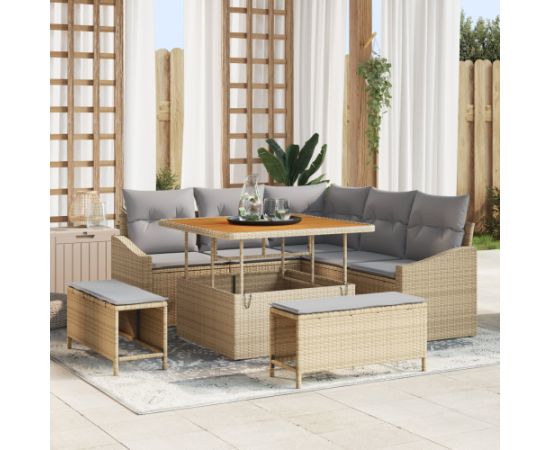 vidaXL 8-częściowy zestaw sof ogrodowych z poduszkami Beżowy Polirattan Akacja Dārza mēbeļu komplekti