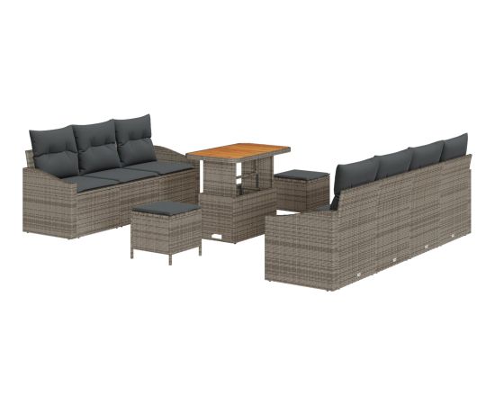 vidaXL 10-częściowy zestaw sof ogrodowych z poduszkami Szary polirattan akacja Dārza mēbeļu komplekti