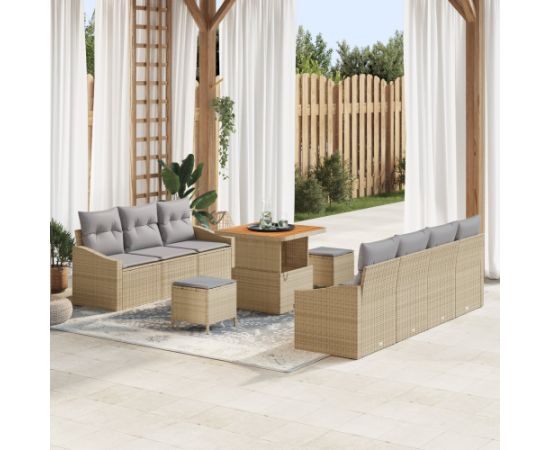 vidaXL 10-częściowy zestaw sof ogrodowych z poduszkami Beżowy Polirattan Akacja Dārza mēbeļu komplekti