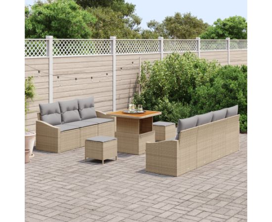 vidaXL 10-częściowy zestaw sof ogrodowych z poduszkami Beżowy Polirattan Akacja Dārza mēbeļu komplekti