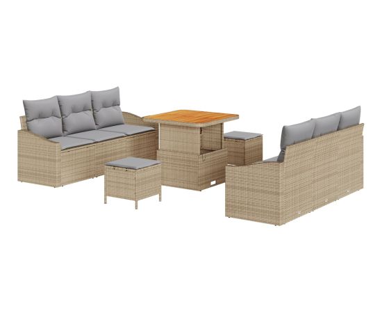 9-częściowy zestaw sof ogrodowych vidaXL z poduszkami beżowy polirattan akacja Dārza mēbeļu komplekti