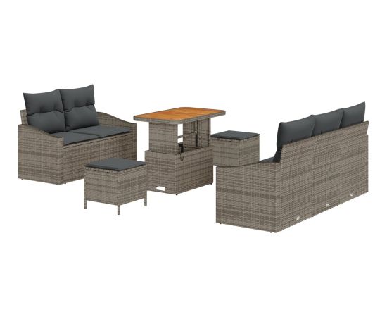 vidaXL 8-Częściowy Zestaw Sof Ogrodowych z Poduszkami Szary Polirattan Akacja Dārza mēbeļu komplekti