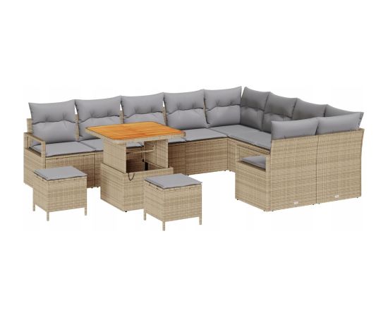 vidaXL 12-częściowy zestaw sof ogrodowych z poduszkami Beżowy Polirattan Akacja Dārza mēbeļu komplekti