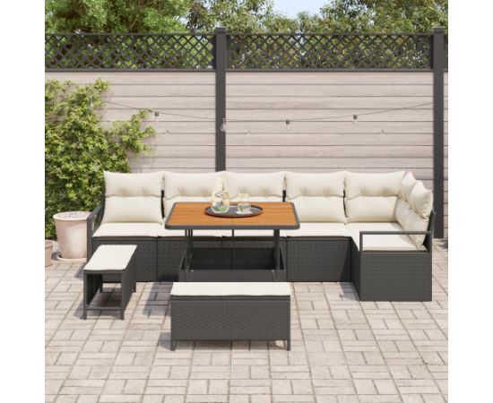 Vidaxl Zestaw 9-częściowy sof ogrodowych z poduszkami czarny polirattan akacja Dārza mēbeļu komplekti