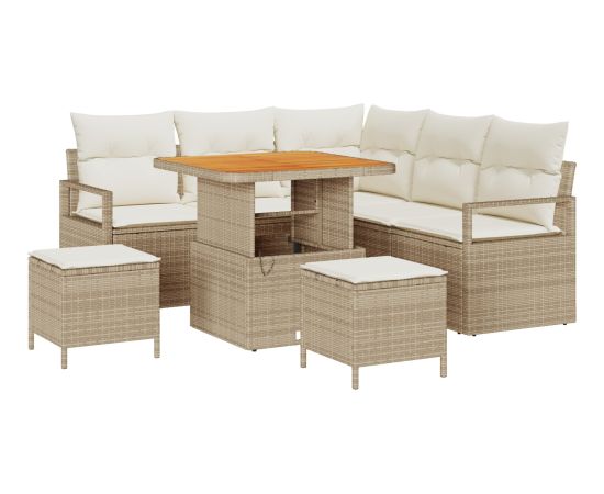 vidaXL 8-częściowy zestaw sof ogrodowych z poduszkami beżowy polirattan akacja Dārza mēbeļu komplekti