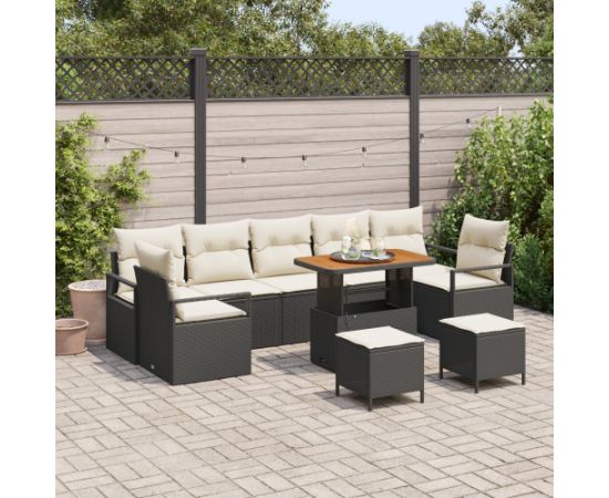 Vidaxl Zestaw 10-częściowy Sof Ogrodowych z Poduszkami Czarny Polirattan Akacja Dārza mēbeļu komplekti