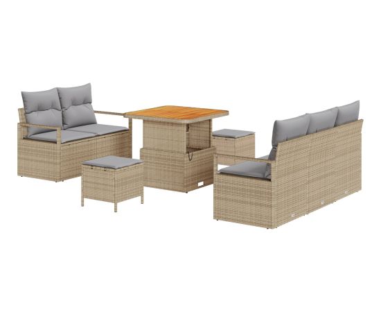vidaXL 8-częściowy zestaw sof ogrodowych z poduszkami Beżowy Poli Rattan Akacja Dārza mēbeļu komplekti